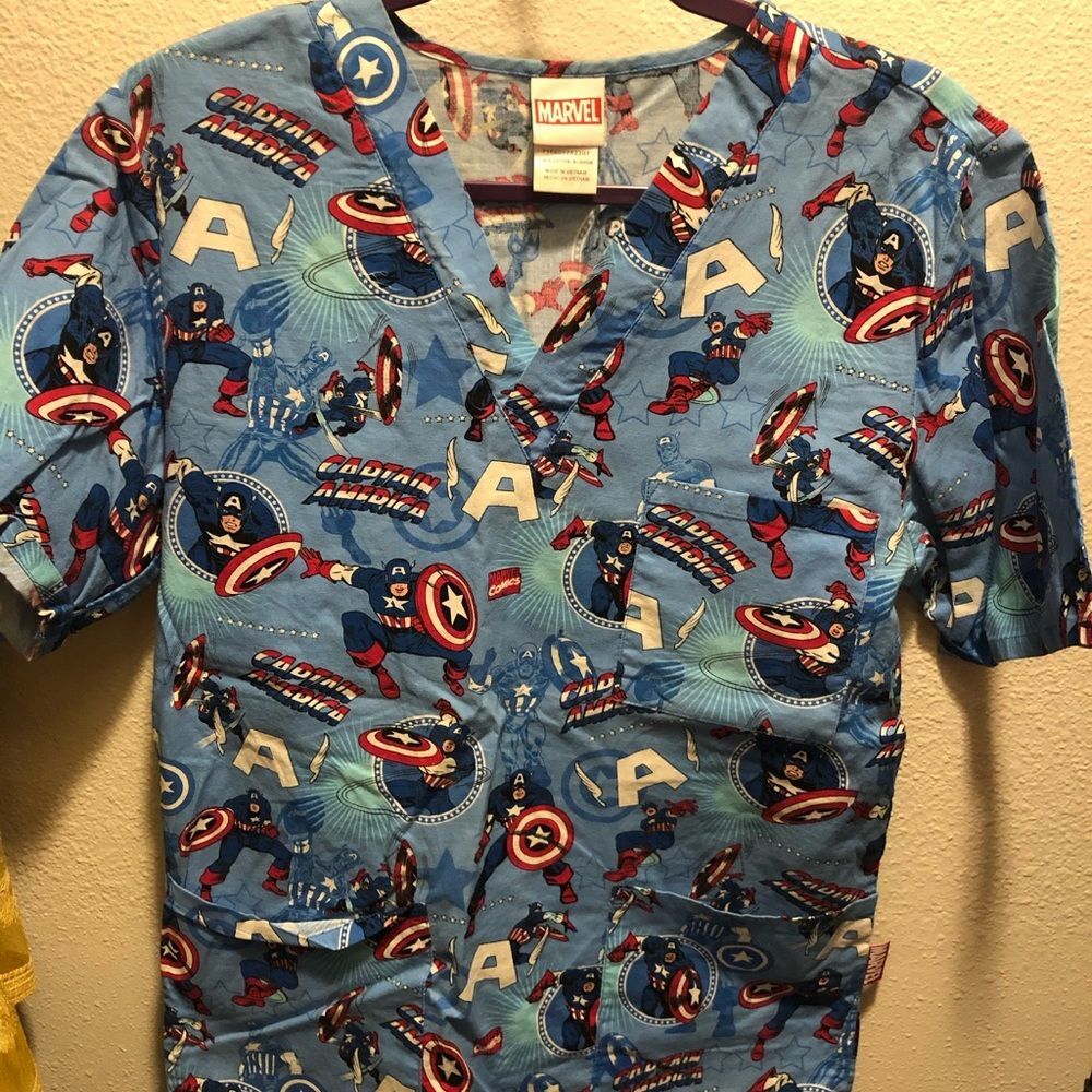 Scrub Top Shirt Marvel captain America xs nurse tech medical Halloween costume